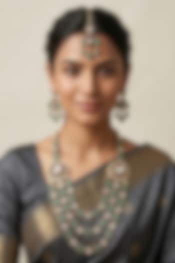 Victorian Finish Kundan Polki & Mint Green Doublet Stone Layered Necklace Set by Gehna Shop at Pernia's Pop Up Shop