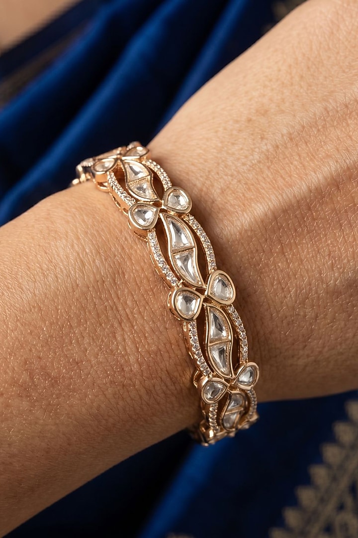 Gold Finish Kundan Polki Bangles (Set Of 2) by Gehna Shop at Pernia's Pop Up Shop