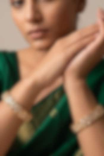 Gold Finish Red Kundan Polki Bangles (Set Of 2) by Gehna Shop at Pernia's Pop Up Shop