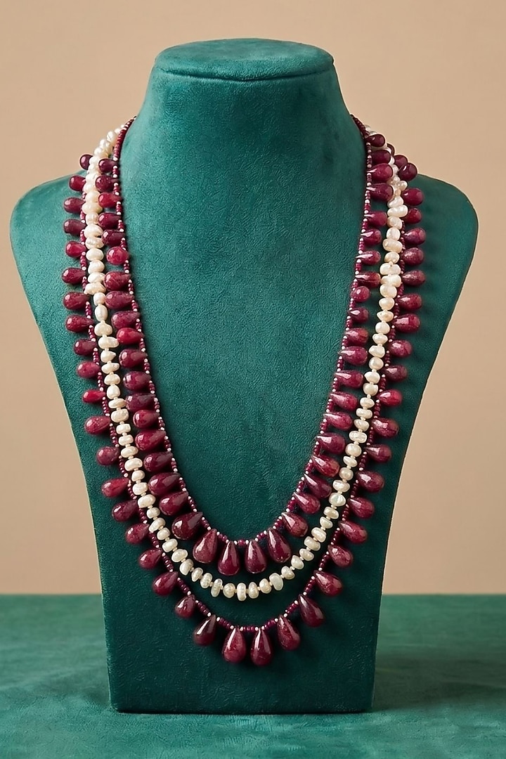 Gold Finish Ruby Beaded Layered Necklace by Gehna Shop at Pernia's Pop Up Shop