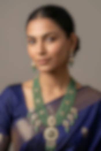 Gold Finish Green Kundan Polki & Beaded Necklace Set by Gehna Shop at Pernia's Pop Up Shop