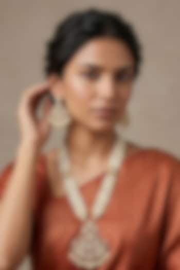 Rose Gold Finish Kundan Polki & Beaded Long Necklace Set by Gehna Shop at Pernia's Pop Up Shop
