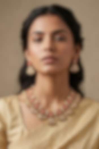 Gold Finish Red Kundan Polki Necklace Set by Gehna Shop at Pernia's Pop Up Shop