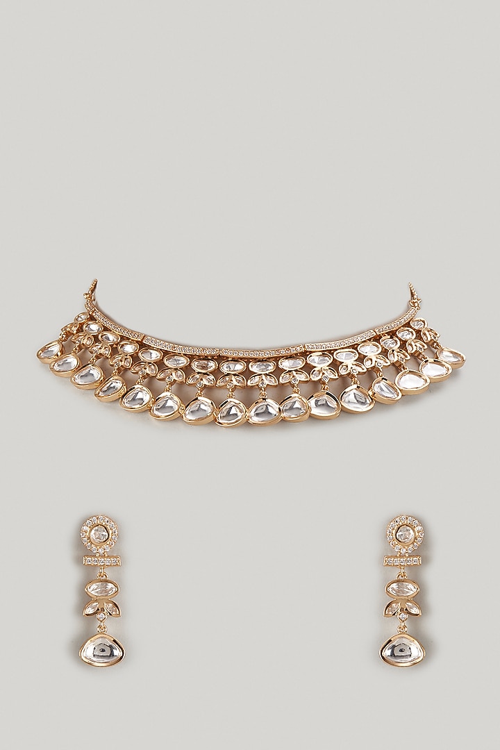 Rose Gold FInish Kundan Polki & Stone Necklace Set by Gehna Shop at Pernia's Pop Up Shop