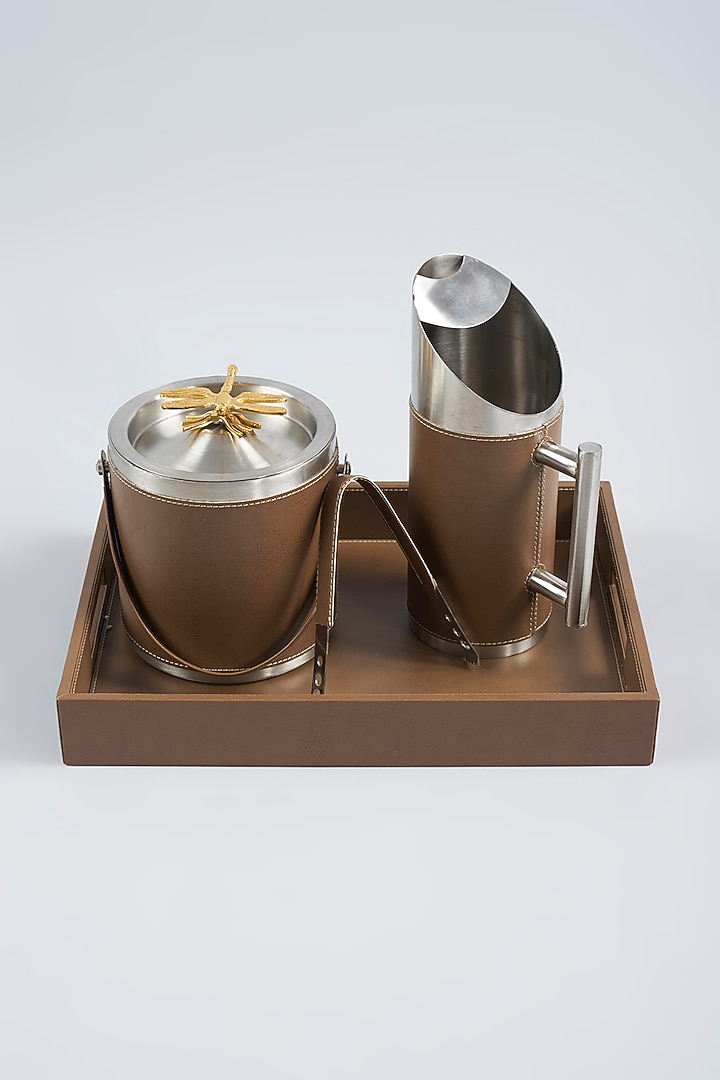 Tan Leatherette Bar Set (Set of 4) by Gifted at Pernia's Pop Up Shop