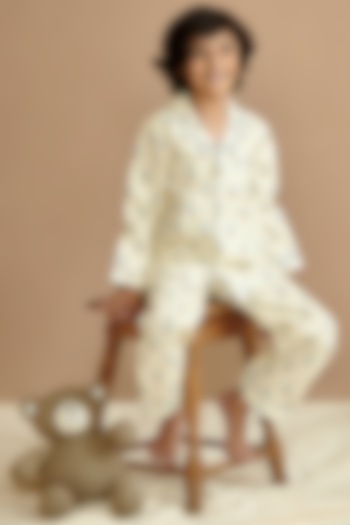 Light Yellow Cotton Printed Night Suit Set by Giggle Buns