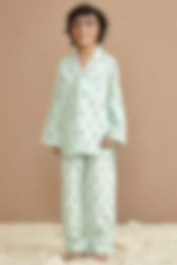 Light Green Cotton Printed Night Suit Set by Giggle Buns