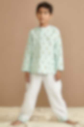 Light Green Cotton Printed Night Suit Set by Giggle Buns
