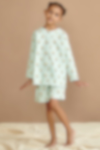 Light Green Cotton Printed Night Suit Set For Girls by Giggle Buns at Pernia's Pop Up Shop