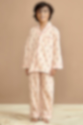 Peach Cotton Printed Night Suit Set by Giggle Buns at Pernia's Pop Up Shop