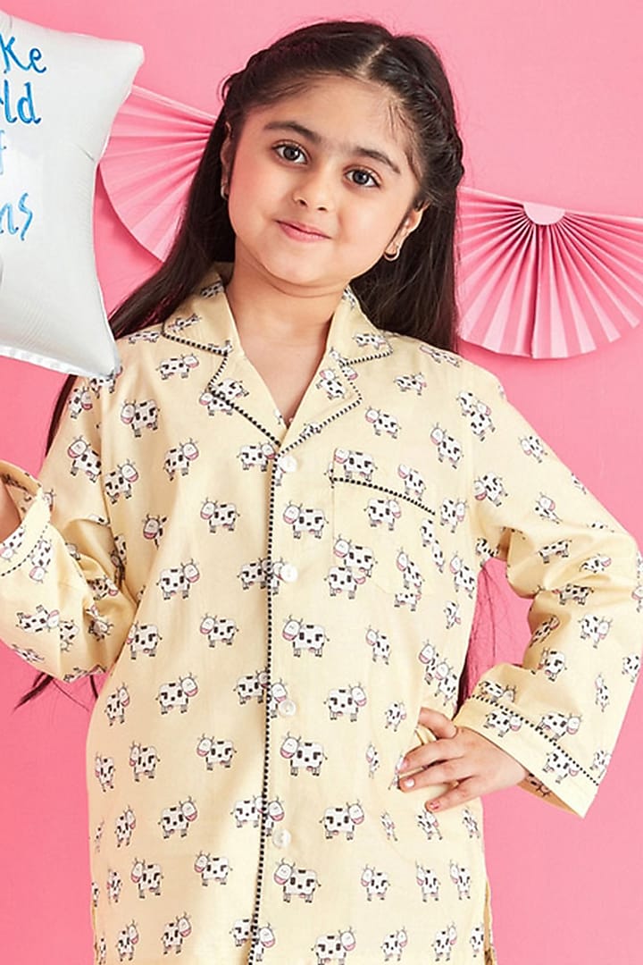 Yellow Cotton Printed Nightsuit by Giggle Buns at Pernia's Pop Up Shop