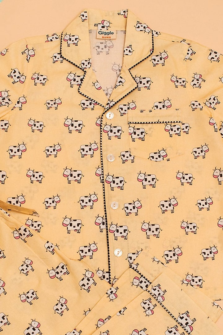 Yellow Cotton Printed Nightsuit by Giggle Buns at Pernia's Pop Up Shop