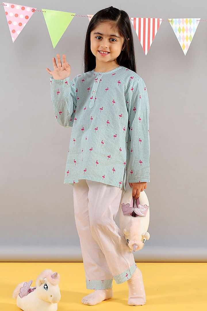 Blue Cotton Printed Nightsuit For Girls by Giggle Buns
