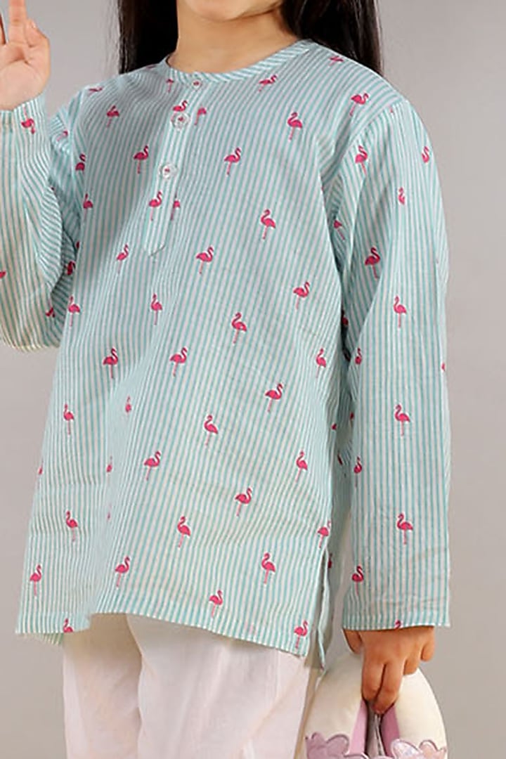 Blue Cotton Printed Nightsuit For Girls by Giggle Buns at Pernia's Pop Up Shop