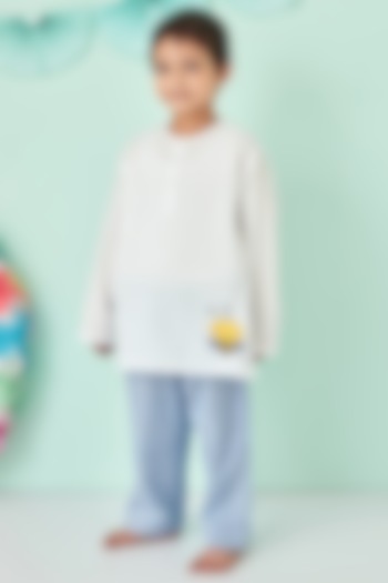 White & Blue Printed Night Suit by Giggle Buns at Pernia's Pop Up Shop