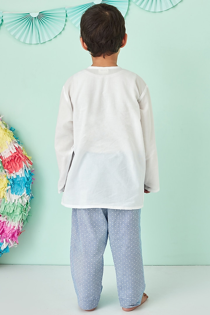 White & Blue Printed Night Suit by Giggle Buns at Pernia's Pop Up Shop