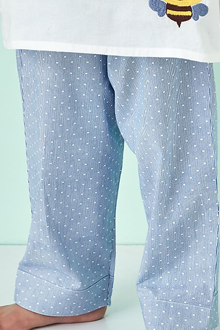 White & Blue Printed Night Suit by Giggle Buns at Pernia's Pop Up Shop