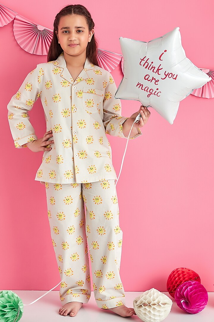 Yellow Printed Night Suit by Giggle Buns at Pernia's Pop Up Shop