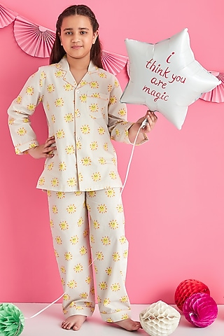 Yellow Printed Night Suit by Giggle Buns
