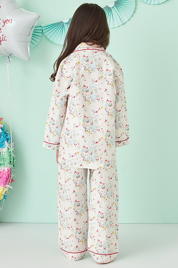Light Pink Printed Night Suit For Girls by Giggle Buns at Pernia's Pop Up Shop