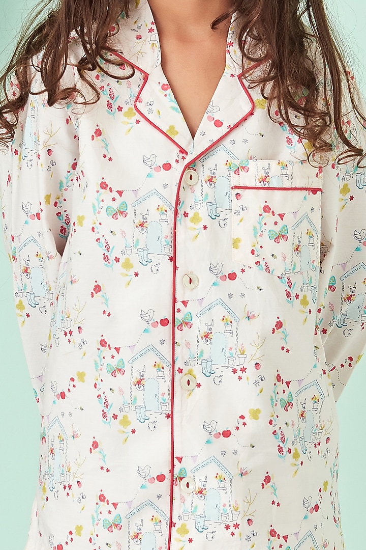 Light Pink Printed Night Suit For Girls by Giggle Buns at Pernia's Pop Up Shop