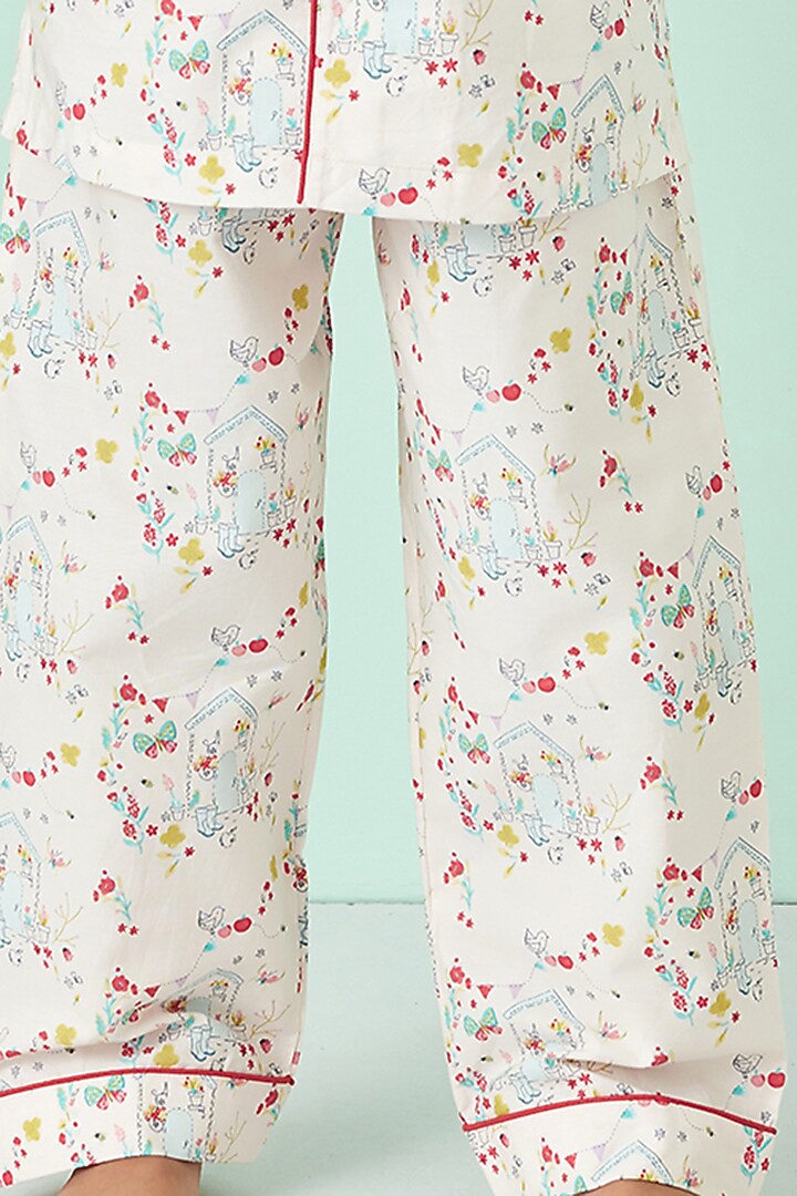 Light Pink Printed Night Suit For Girls by Giggle Buns at Pernia's Pop Up Shop