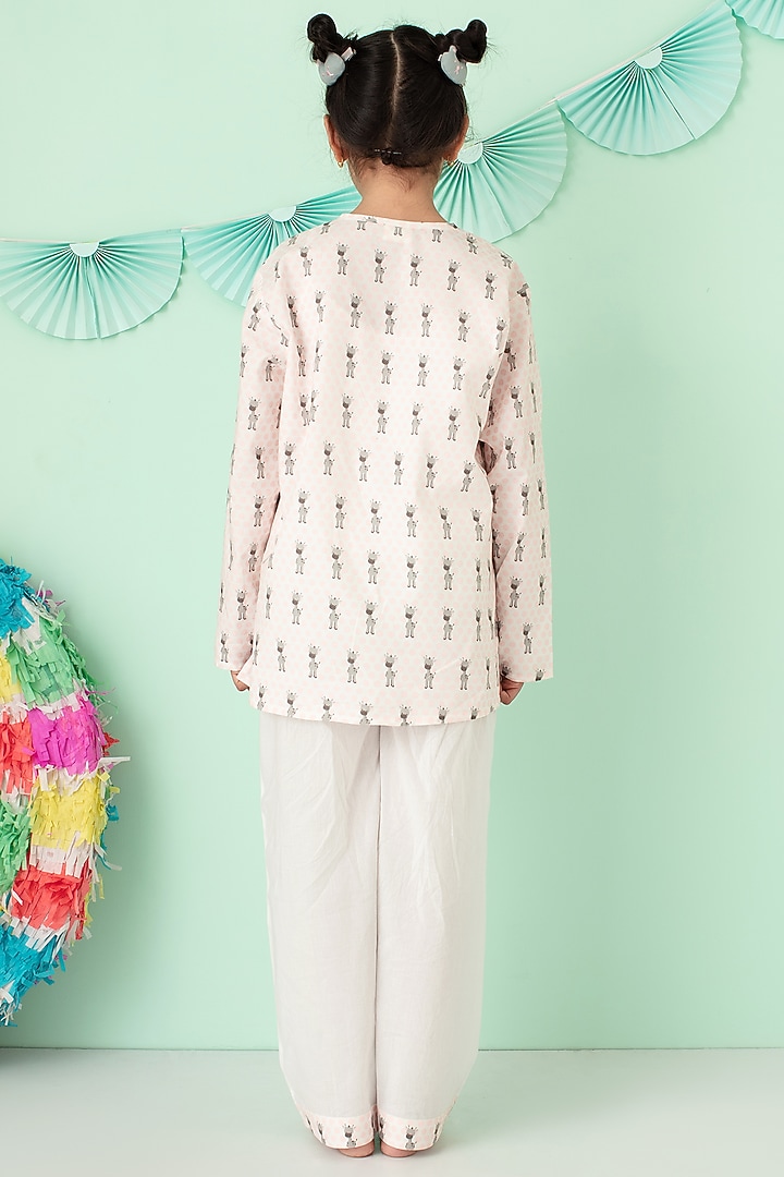 Off White & Pink Printed Night Suit by Giggle Buns at Pernia's Pop Up Shop