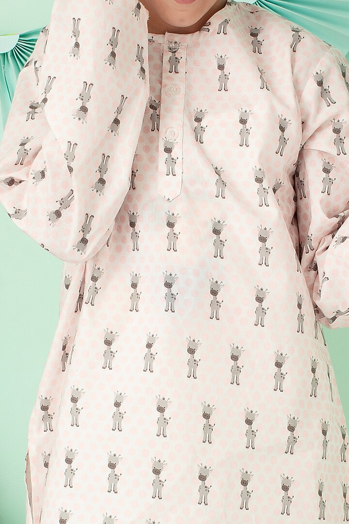 Off White & Pink Printed Night Suit by Giggle Buns at Pernia's Pop Up Shop