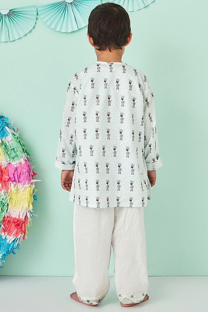 Off White & Blue Printed Night Suit by Giggle Buns at Pernia's Pop Up Shop