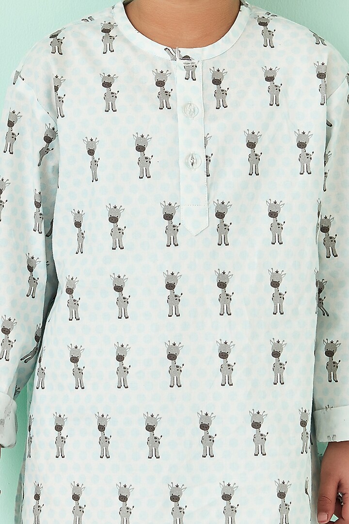 Off White & Blue Printed Night Suit by Giggle Buns at Pernia's Pop Up Shop