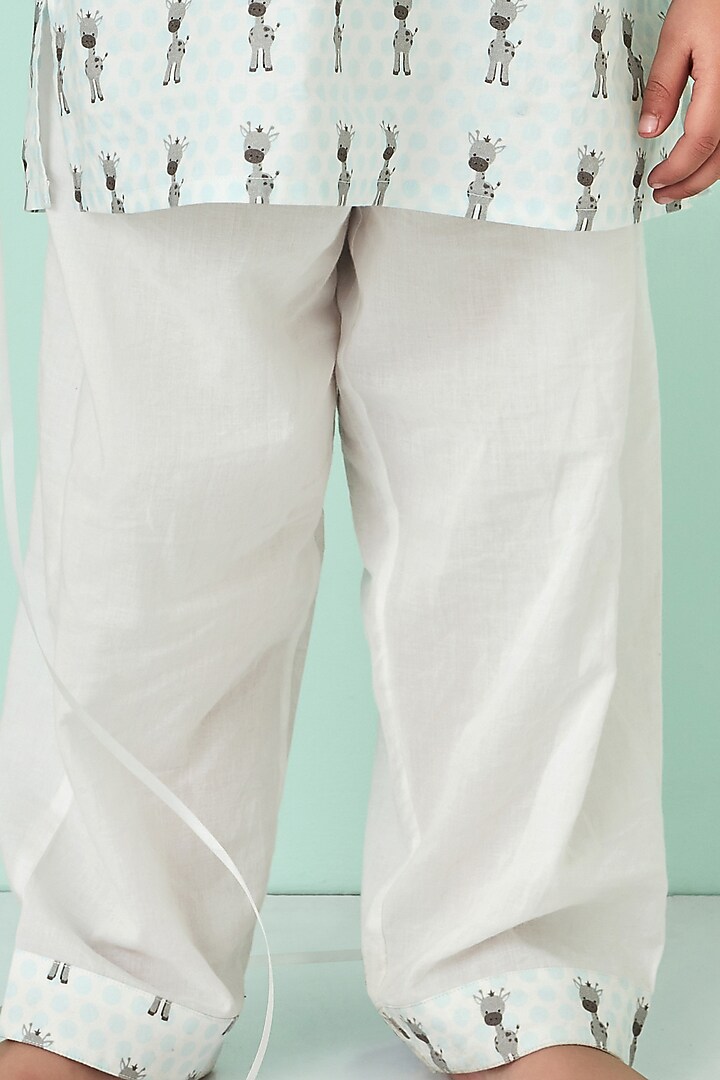 Off White & Blue Printed Night Suit by Giggle Buns at Pernia's Pop Up Shop