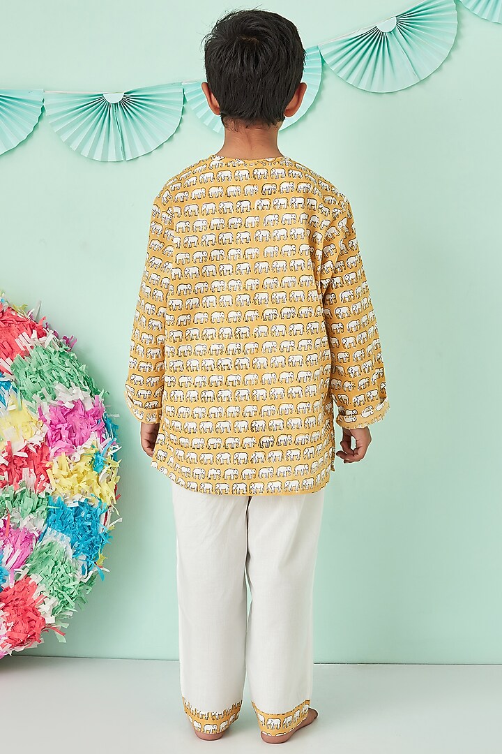 Mustard & White Printed Night Suit by Giggle Buns at Pernia's Pop Up Shop