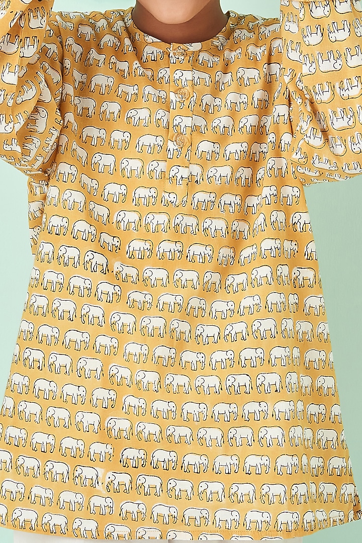 Mustard & White Printed Night Suit by Giggle Buns at Pernia's Pop Up Shop