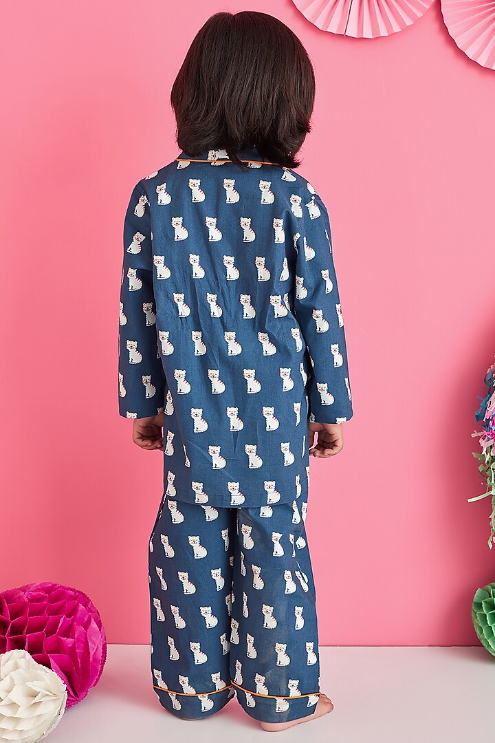 Dark Blue Printed Night Suit by Giggle Buns at Pernia's Pop Up Shop