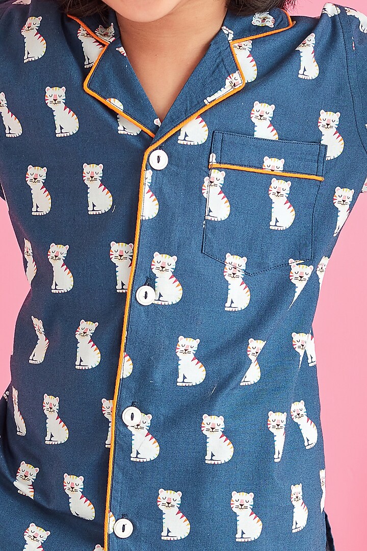 Dark Blue Printed Night Suit by Giggle Buns at Pernia's Pop Up Shop