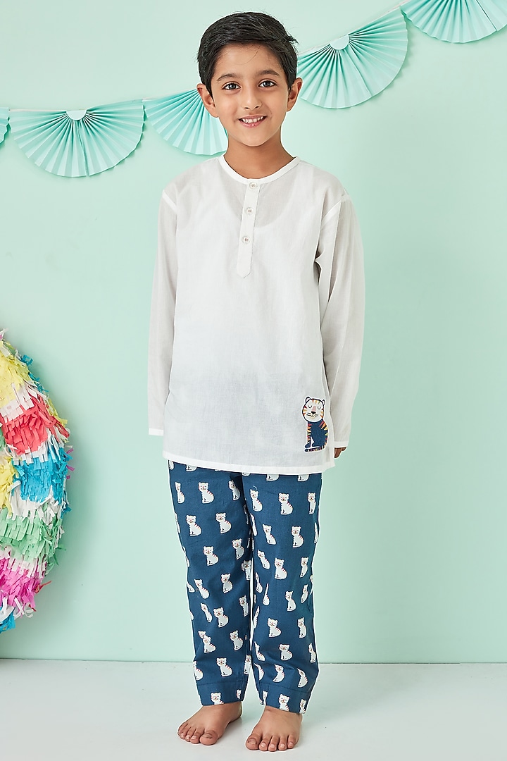 Dark Blue Cotton Printed Night Suit by Giggle Buns at Pernia's Pop Up Shop