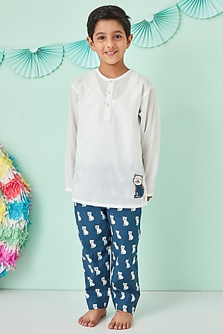 Dark Blue Cotton Printed Night Suit by Giggle Buns