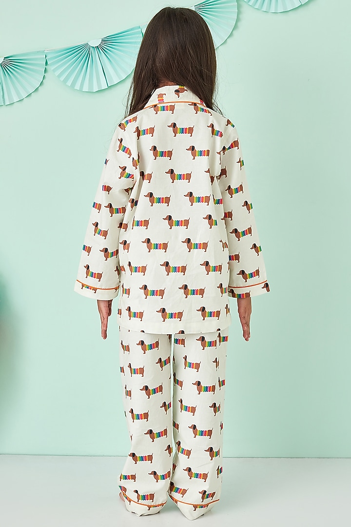 Off White Cotton Printed Night Suit by Giggle Buns at Pernia's Pop Up Shop