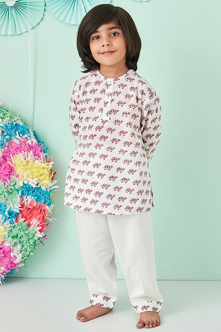 Off White Soft Cotton Printed Night Suit by Giggle Buns at Pernia's Pop Up Shop