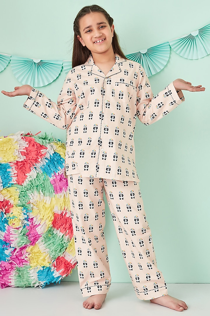 Peach Printed Night Suit by Giggle Buns at Pernia's Pop Up Shop