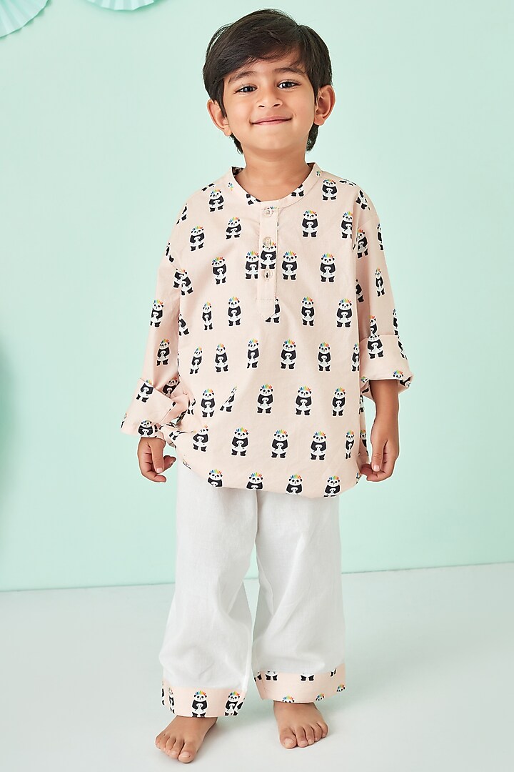 Peach Cotton Printed Night Suit by Giggle Buns at Pernia's Pop Up Shop