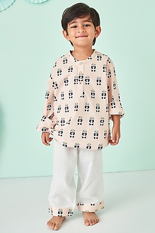 Peach Cotton Printed Night Suit by Giggle Buns