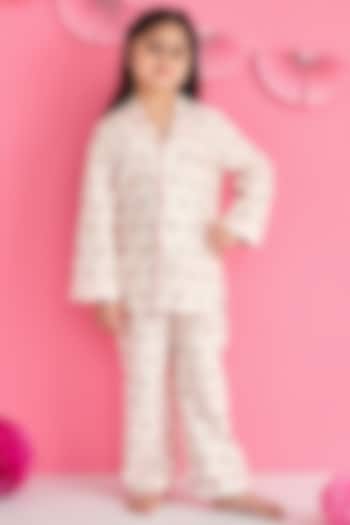 Pink Soft Cotton Printed Night Suit For Girls by Giggle Buns at Pernia's Pop Up Shop
