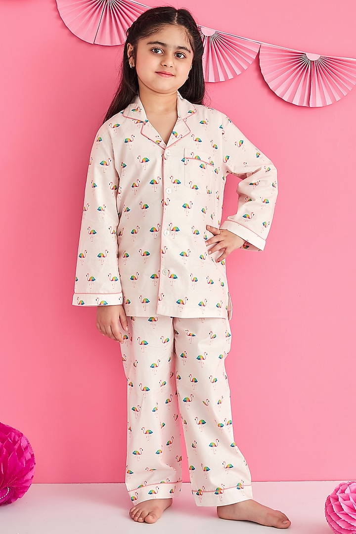 Pink Soft Cotton Printed Night Suit For Girls by Giggle Buns at Pernia's Pop Up Shop