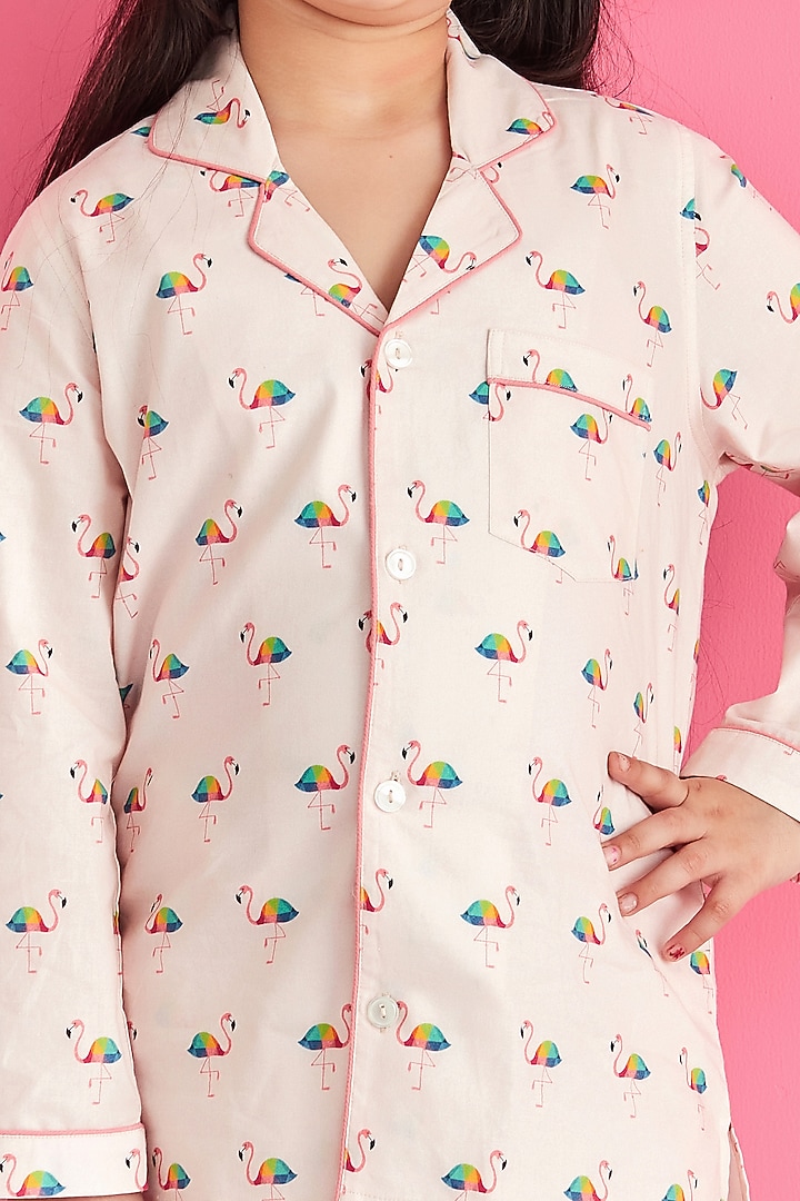 Pink Soft Cotton Printed Night Suit For Girls by Giggle Buns at Pernia's Pop Up Shop