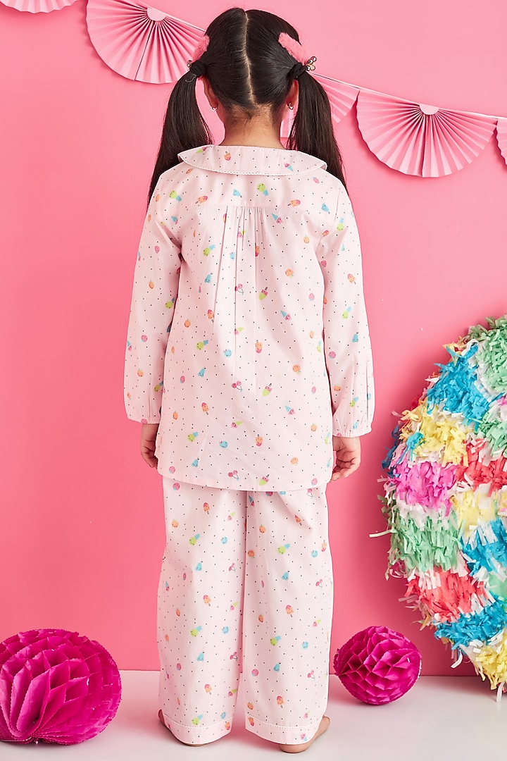 Pink Cotton Printed Night Suit For Girls by Giggle Buns at Pernia's Pop Up Shop