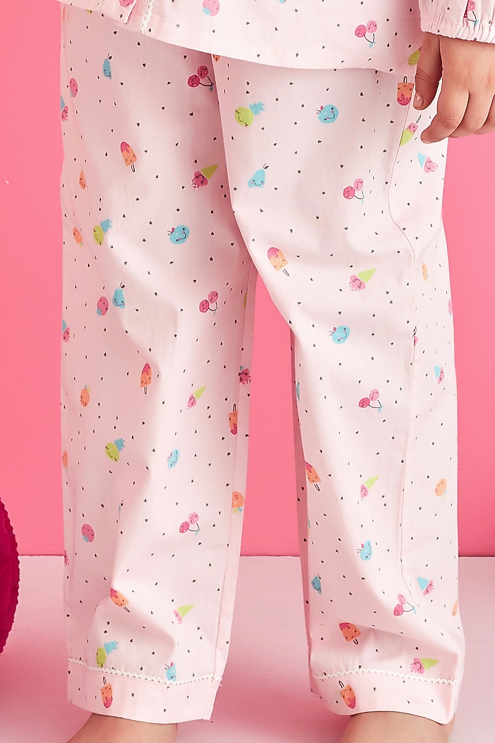 Pink Cotton Printed Night Suit For Girls by Giggle Buns at Pernia's Pop Up Shop