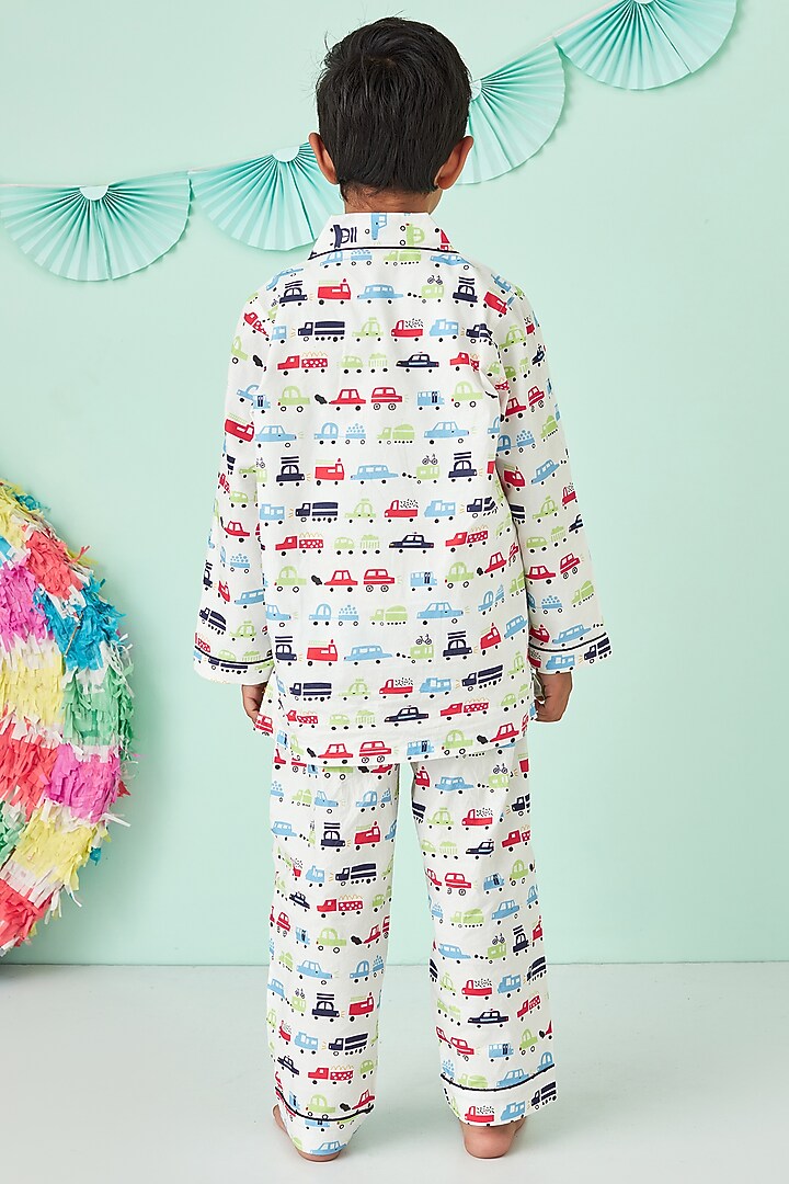 White Cotton Printed Night Suit For Boys by Giggle Buns at Pernia's Pop Up Shop