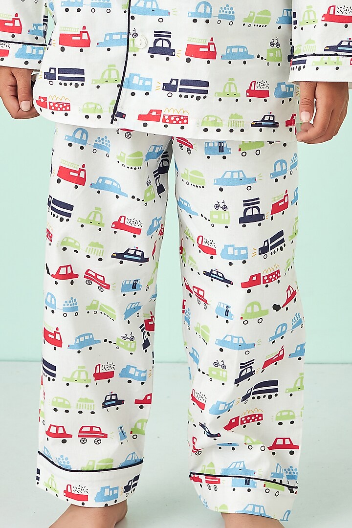 White Cotton Printed Night Suit For Boys by Giggle Buns at Pernia's Pop Up Shop