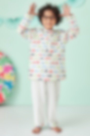White Soft Cotton Printed Night Suit For Boys by Giggle Buns